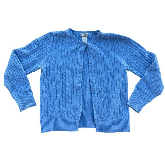 L.L. Bean Sweaters - 🌊 Vintage L.L. Bean Cable Knit Wool Blend Cardigan – Blue – Women’s M